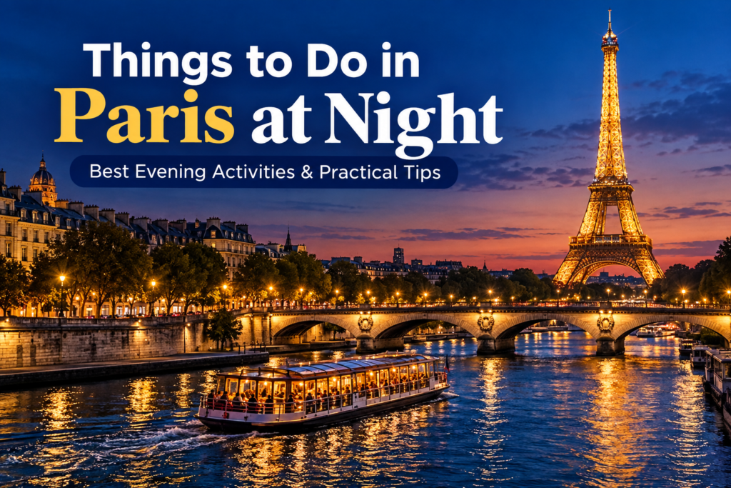 Things to do in Paris at night with Eiffel Tower and Seine River