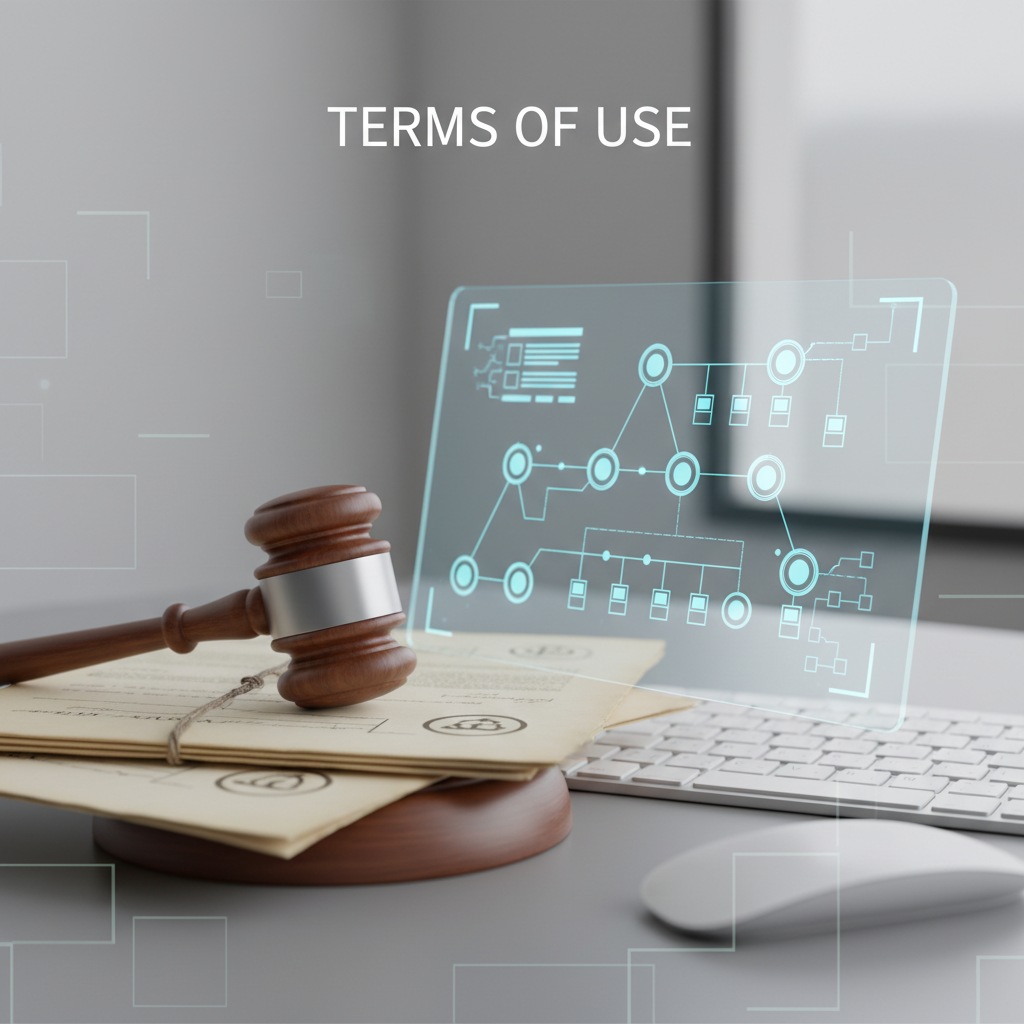 Legal themed image with gavel and documents representing terms of use and website policies