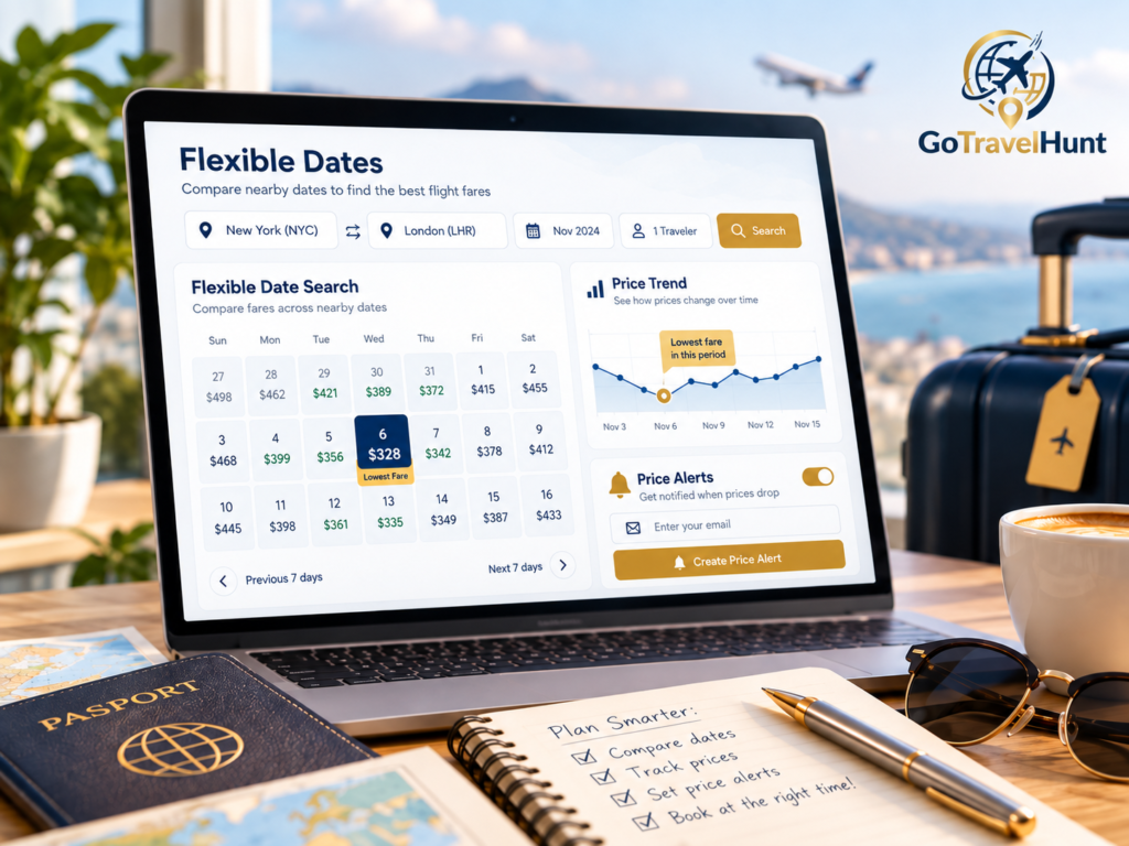 Flexible date flight search with fare calendar and price alerts